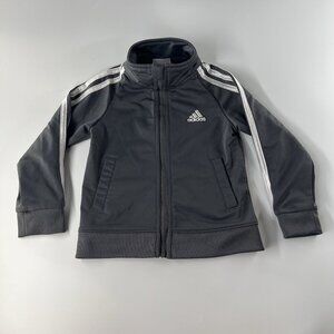 ADIDAS Toddler Track Jacket 2T Logo 3 Stripes Grey Pockets Athletic Full Zip Up